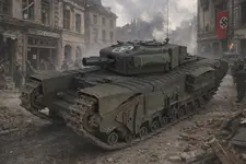 World War II street scene with Churchill tank.webp